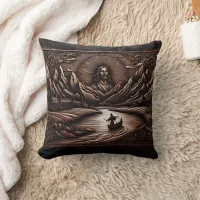 Jesus and Disciples on a River Journey at Dusk Throw Pillow