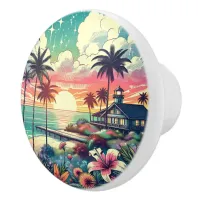 Pink and Turquoise Paradise | Beach Art Ceramic Knob