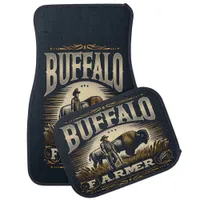 Buffalo Farmer Stands Proudly in Golden Fields Car Floor Mat