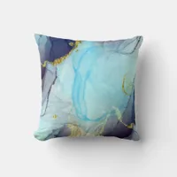 Marvellous Teal Mint Sage  Cobalt Blue Marble   Throw Pillow