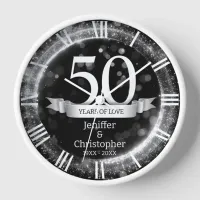 Silver Black Glitter Edit Year Wedding Anniversary Clock