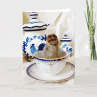 Oil Paint Effect Chick and Tea Cup, Easter Holiday Card