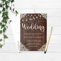 Rustic Wood String Lights Lace Wedding