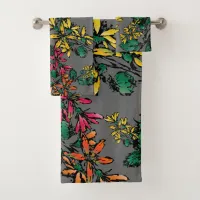 Stylized Artistic Wildflowers Pattern Bath Towel Set