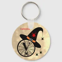 Monogram V Halloween Sky Witch Spiders Name Keychain