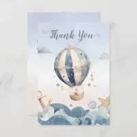 Hot Air Balloon Sea Waves Boy Baby Shower  Thank You Card