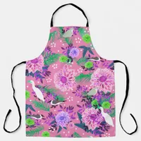 Tropical Birds Floral Botanical Print Apron