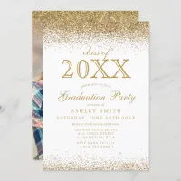 Gold Glitter White Photo Graduation Invitation