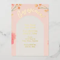 Tropical Peach Flowers Engagement Foil Invitation