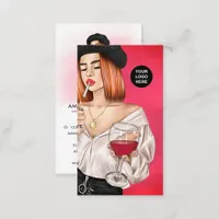 Red Haired French Wine Woman Business Card