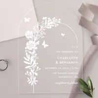 Elegant White Butterfly Botanical Wedding Acrylic Invitations