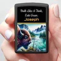 Buffalo by a Calm River in Mountains Zippo Lighter