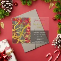 New Year’s Eve gold tree red leaves Acrylic Invitations