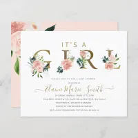 Budget Pink Floral Girl Baby Shower Invitation