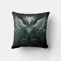 Majestic Green & White Phoenix Bird Throw Pillow