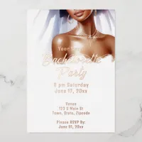 White and Rose Gold Foil Bachelorette Party Foil Invitation