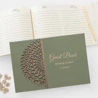 Elegant Modern Sage green & gold classic mandala G Guest Book