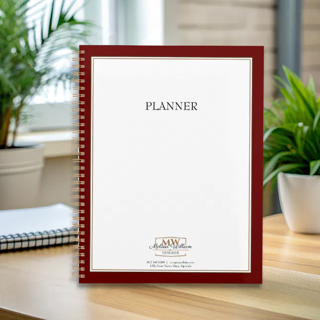 Simple Red White Monogram Business Planner