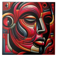 Red & black Abstract Face | Ceramic Tile