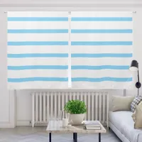 Light Blue White Modern Minimalist Stripe Pattern Blackout Curtains