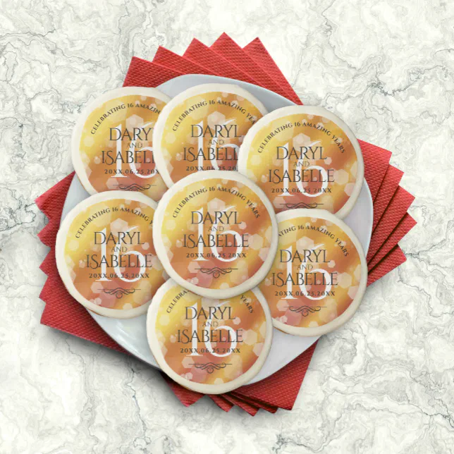 Elegant 16th Golden Topaz Wedding Anniversary Sugar Cookie