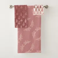 Elegant Metallic Rose Gold Glitter Pink Christmas Bath Towel Set