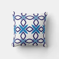 Mediterranean Blue & White Geometric Pattern Throw Pillow