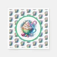 Pretty Watercolor Christmas Cup of Hot Cocoa Napkins