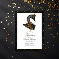 Elegant Black and Gold Swan Quinceañera Photo Invitation