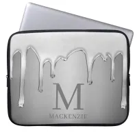 Liquid Chrome Drips Silver Metal Monogram Laptop Sleeve