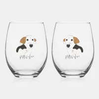 Cute Dog Line Art Stemless Wine Glass