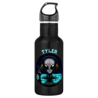 Alien Headphones giving Peace Sign Personalized Stainless Steel Water Bottle