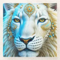 Majestic White and Gold Lion   Glass Coaster