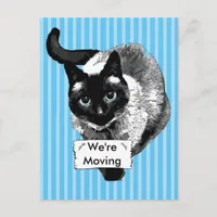 Blue Eyed Siamese Cat Holding "We're Moving Sign Announcement Postcard