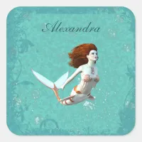 Pretty Koi Mermaid Swimming Underwater Square Sticker