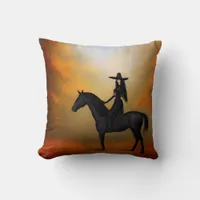 Witch on a Black Horse in Autumn Throw Pillow