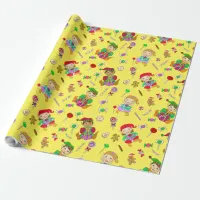 Cute Whimsical Christmas Elves and Candies Wrapping Paper