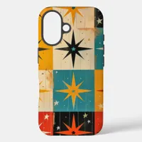 Mid-Century Modern Pattern Teal Yellow Red iPhone 16 Case