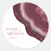 Agate Geode Glitter Wedding Burgundy ID647 Classic Round Sticker