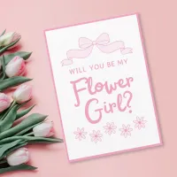 Will You Be My Flower Girl? Pink Bow and Polka Dot Card