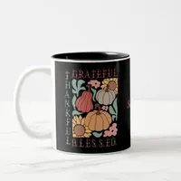 Boho Fall Grateful Thankful Blessed Thanksgiving Two-Tone Coffee Mug