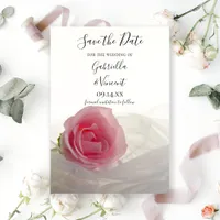 Pink Rose on White Wedding Save the Date