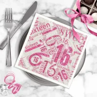 Sweet Sixteen Sparkle Word Cloud Pink ID265 Napkins