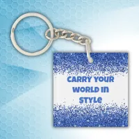 Blue Glitter on White - simple | Keychain