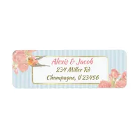 Blue Pink and White Vintage Bird Return Labels