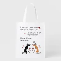 Talking to the Wine Funny Cat Grocery Bag