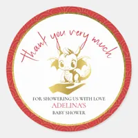 Cute Little Dragon Is On The Way Red Baby Shower Classic Round Sticker