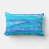 Aqua Blue Abstract Waves   Outdoor Lumbar Pillow