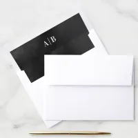 Black Watercolor Wedding Monogram Envelope Liner