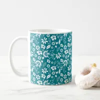 Stylish Teal Turquoise Blue Floral Pattern Coffee Mug